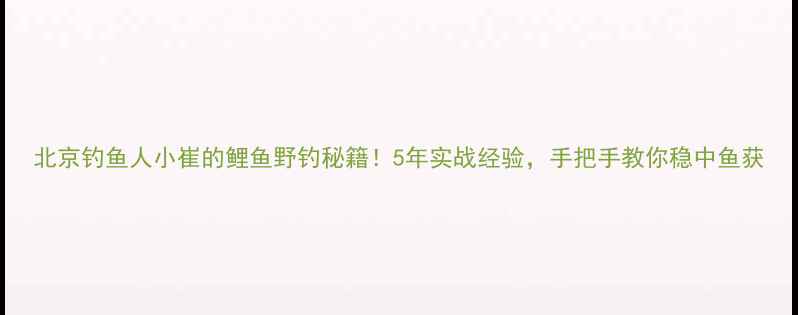 图片 北京钓鱼人小崔的鲤鱼野钓秘籍！5年实战经验，手把手教你稳中鱼获