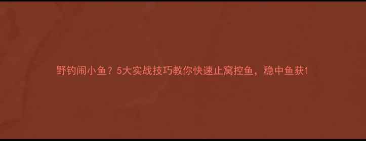 图片 野钓闹小鱼？5大实战技巧教你快速止窝控鱼，稳中鱼获1
